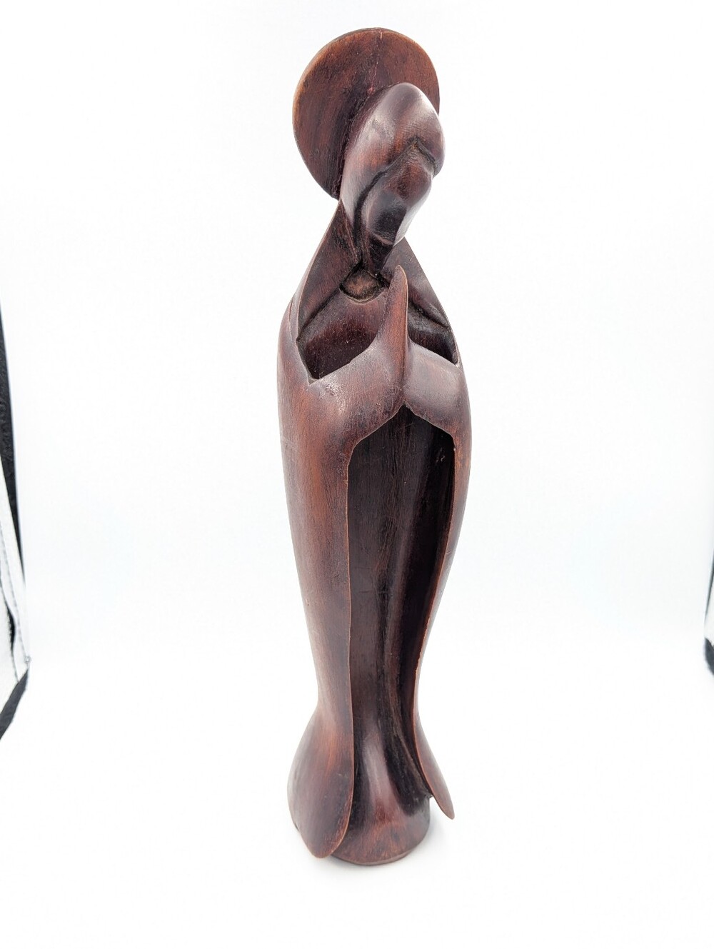 Vintage MCM folk art Quebec Canada hand craved wooden praying figure sculpture